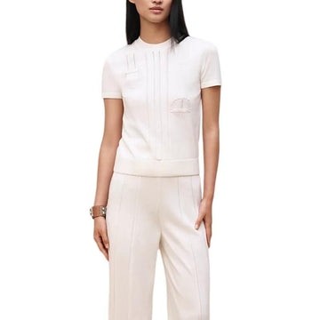 Hermes Short Sleeve Sweater Women Knit Half Sleeve Blanc Nacre H6H2652DPTL38 160106390 [P]