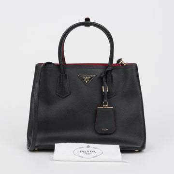 PRADA ミディアムサフィアーノレザーダブルトートバッグ ブラック 159753337 [P]