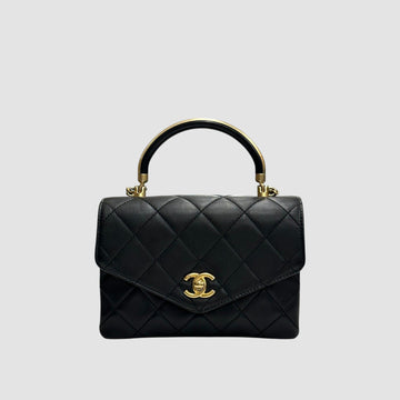 CHANEL Seasonal Metal Top Handle Flap Bag Gold Tone Black AS0625 27 Series 160107148 [P]