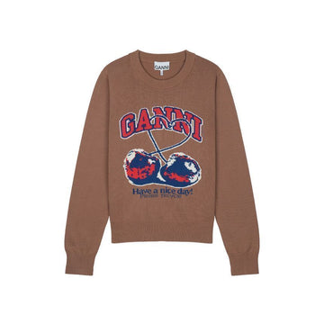 Ganni Cotton Cherry Graphic Sweater Camel A1150014-118 158306846 [P]