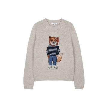 MAISON KITSUNE Damen Kleidungsstück Fox Intarsien Wolle Pullover Parchment Weiß 00812KH0002-0382 148531373 [P]