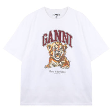 Ganni White Beaded Tiger T-Shirt A1050060-151 156973110 [P]