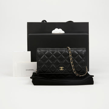 CHANEL Klassische Caviar WOC Crossbody Tasche Schwarz Goldtone 159707521 [P]