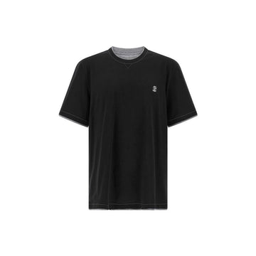 Brunello Cucinelli Layered Logo Embroidered Crew Neck T-Shirt Black M0B137451G CCB75 160157864 [P]