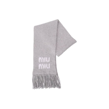 Miu Miu Mohair Logo Print Scarf Grey 160157874 [P]