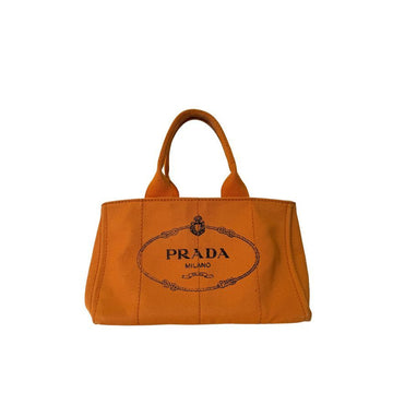 Prada Kanapa Triangle Logo Canvas Denim Handbag Tote Orange 160158632 [P]