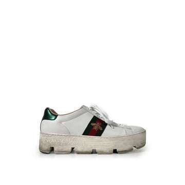 Gucci Ace Bee Platform Leather Sneakers White 39.5 160158662 [P]