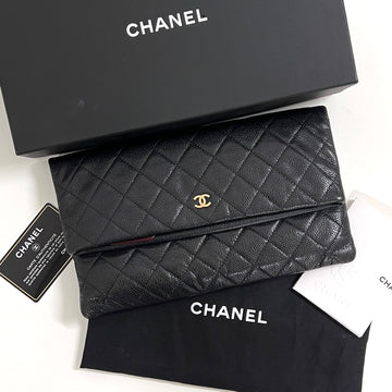 CHANEL Caviar Falt-Clutch Schwarz 160159662 [P]