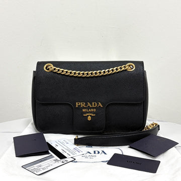 Prada Saffiano Flap Chain Shoulder Bag Black (1BD193) 160159786 [P]