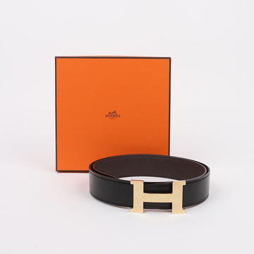 HERMES Reversibler Gürtel Schwarz Braun mit goldener Schnalle 159149547 [P]