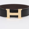 HERMES Reversibler Gürtel Schwarz Braun mit goldener Schnalle 159149547 [P]