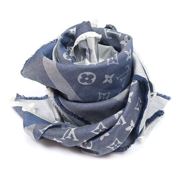 Louis Vuitton Silk Wool Dark Blue Monogram Denim Shawl Scarf M98322 160162486 [P]
