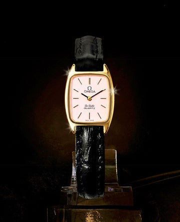 OMEGA De Ville Damen Quarz Uhr mit seltener pinker Zifferblatt 18K Gold plattiert 160163429 [P]
