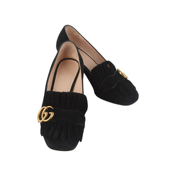 Gucci Gold GG Suede Marmont Mid-Heel Fringe Pumps 35 37726K-8 160163743 [P]