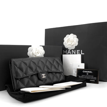 CHANEL Classic Caviar Silver Logo Flap Long Wallet 160176431 [P]