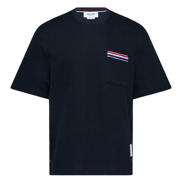 THOM BROWNE 26SS テクスチャー コットン リネン RWB 刺繍 Tシャツ 156858241 [P]