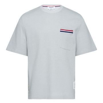 THOM BROWNE テクスチャードコットンリネンRWB刺繍Tシャツ 156858248 [P]