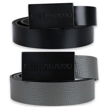 Salvatore Ferragamo Men's Square Logo Reversible Belt (Black/Grey) 670260 764838 133280591 [P]