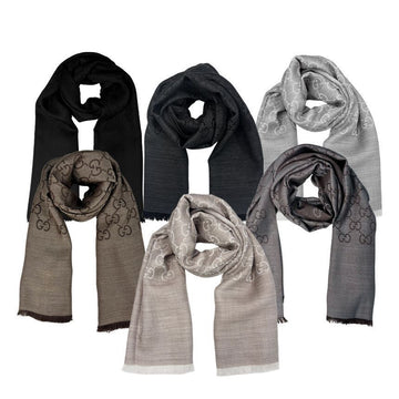 Gucci GG Jacquard Scarf 165904 Wool Silk Reversible Unisex 148427338 [P]