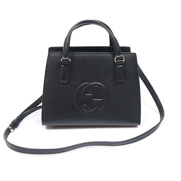 Gucci Black Leather GG Soho Top Handle Tote 2WAY 607722 160206208 [P]