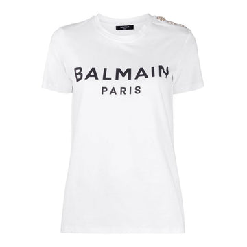 BALMAIN ショルダーボタンロゴ半袖Tシャツ ホワイト 153194113 [P]