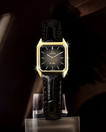 Omega Ladies Mini Octagon Black Two-Tone Leather Quartz Watch 160215245 [P]