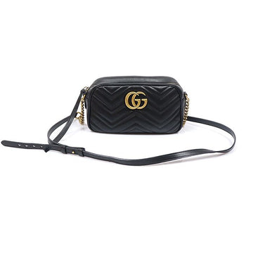 Gucci Black Matelassé Chevron GG Marmont Small Chain Shoulder Bag 447632 160219179 [P]