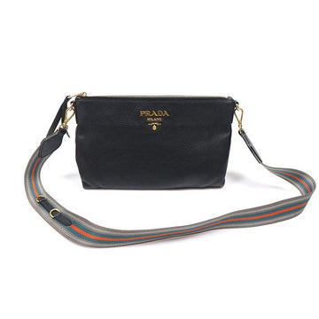 PRADA 1BH050 Black Vitello Daino Lettering Logo Crossbody Bag 160219213 [P]