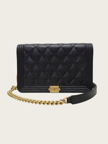 CHANEL ブラックキャビア ゴールドトーン ボーイ WOC クロスボディバッグ 160221982 [P]