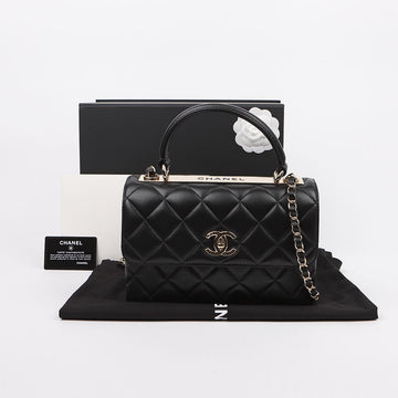 CHANEL Trendy CC Intaglio Small Lambskin Top Handle Flap Bag Black with Gold Hardware 159885864 [P]