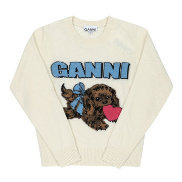 GANNI ニット K2562 135 フラッフィー パピー ロゴ ウール ミックス レディースニット 148553996 [P]