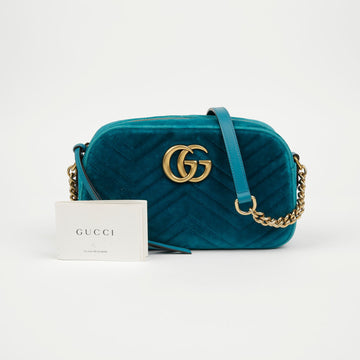 Gucci Small Velvet GG Marmont Matelassé Shoulder and Crossbody Bag Deep Green 159887292 [P]