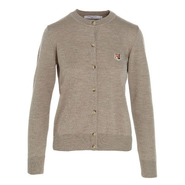 MAISON KITSUNE Kardigan mit Fuchs Kopf Patches Beige Melange H250 114555580 [P]