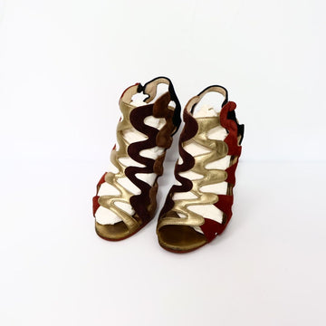 Christian Louboutin Scalloped Suede Metallic Multi Heel Sandals 35/220 160280238 [P]