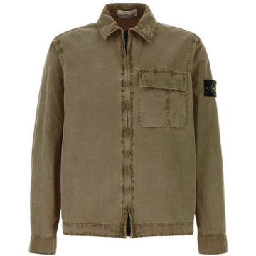 STONE ISLAND ブ brushed organic cotton canvas 'Old' effect regular fit zip-up overshirt (L1S15 S00WN V015G) 156890835 [P]