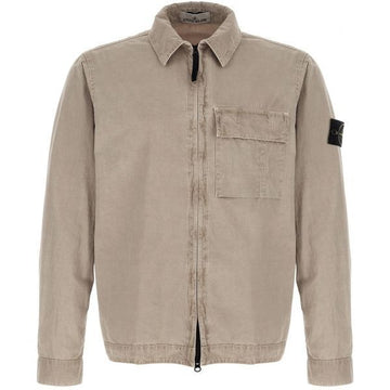 STONE ISLAND オーガニックコットンキャンバス 'オールド' エフェクト レギュラーフィット ジップアップオーバーシャツ 156890875 [P]