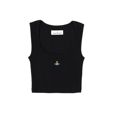 Vivienne Westwood Embroidered Logo Rib Crop Sleeveless Top Black 160288820 [P]
