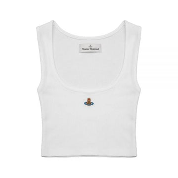 VIVIENNE WESTWOOD ORB刺繍ロゴリブクロップスリーブレストップホワイト1G010011J009CA401 160288822 [P]
