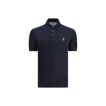 Brunello Cucinelli Logo Print Polo T-Shirt Navy 160288865 [P]