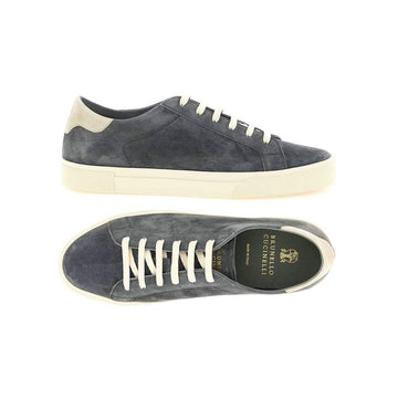 Brunello Cucinelli Signature Gold Logo Suede Sneakers Medium Gray 160288870 [P]