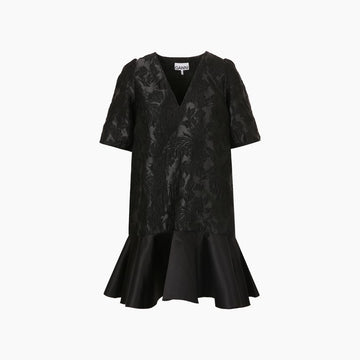 GANNI Satin Cloque Jacquard Kleid Schwarz 156950163 [P]