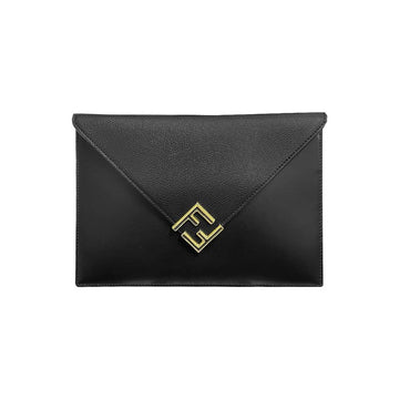 Fendi Large Clutch Bag with Gold Logo Black 160299005 [P]