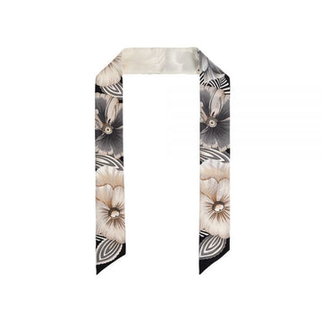 Salvatore Ferragamo Skinny Twill Silk Scarf Ivory Black 160299111 [P]