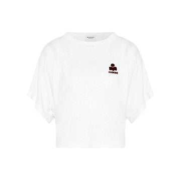 ISABEL MARANT Linen T-Shirt in Weiß-Burgunder 160299201 [P]