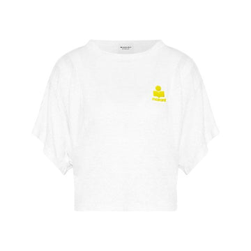 Isabel Marant Logo Linen T-Shirt White Yellow TS0313FA A1N09E 160299202 [P]