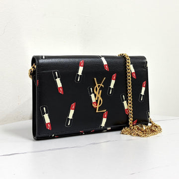 Saint Laurent Lipstick Print Chain WOC Crossbody Bag Black (377829) 160323121 [P]