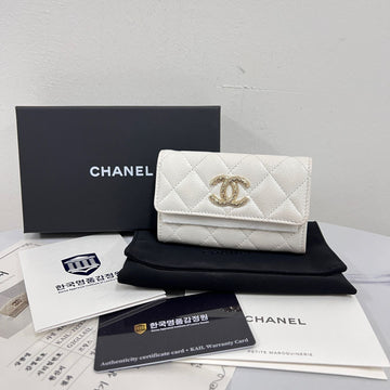 CHANEL Caviar Flap Card Holder White 160324360 [P]