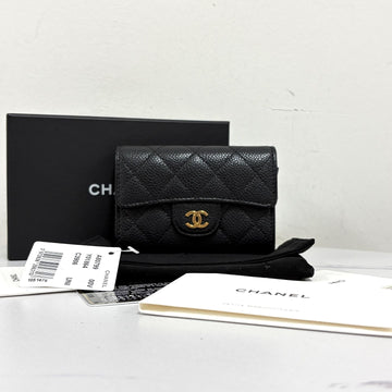 CHANEL Klassische Caviar Goldian Flap-Kartenetui Schwarz (A80799) 160324779 [P]
