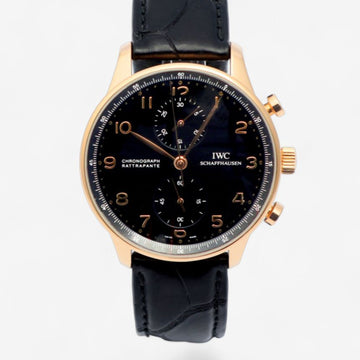 IWC Portugieser Rose Gold Black Dial Gold Hands 41mm Men's Gold Leather Watch 160324970 [P]