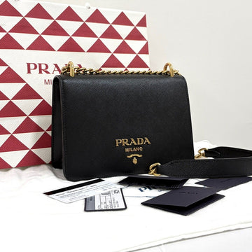 PRADA Saffiano Ketten Schultertasche Schwarz (1BD133) 160326376 [P]